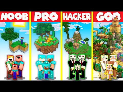 Noob Builder - Minecraft - Minecraft Battle: SKYBLOCK ISLAND HOUSE BUILD CHALLENGE - NOOB vs PRO vs HACKER vs GOD / Animation
