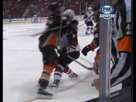 Kevin Bieksa High Hit on Mikkel Boedker (10/14/15)