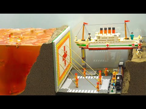 Lego Dam Breach Experiment - Lego People Against Tsunami & Danger of Dam Break & Britannic Sinking