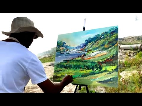 Acrylic plein air Landscape Painting | Outdoor Landscape Painter | Shahanoor Mamun