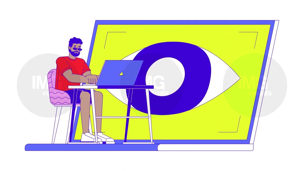 Eye control in laptop 2D animation