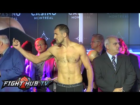 SERGEY KOVALEV FLIPS OFF JEAN PASCAL AT WEIGH IN AFTER TEAM HECKLES HIM ON THE SCALES!