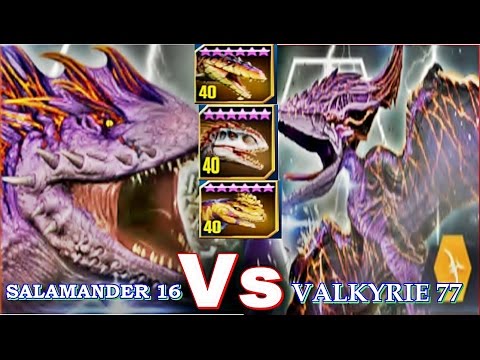 Jurassic World™: The Game: WORLD BOSS SALAMANDER 16 Vs WORLD BOSS VALKYRIE 77: Gameplay 2016