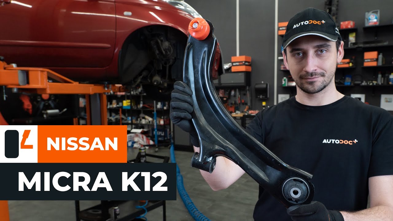 Kaip pakeisti Nissan Micra K12 priekinė apatinė svirtis - keitimo instrukcija
