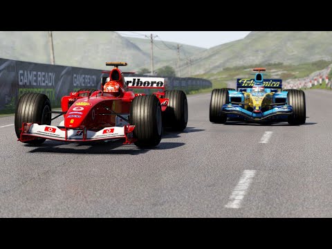 Renault R25 2005 Alonso vs Ferrari F2004 Schumacher vs Ferrari F2004 Barrichello at Highlands