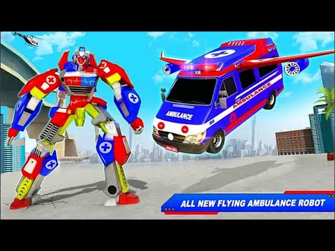 Flying Ambulance Hero Robot Car Transform: Robot Rescue Games 2021 - Android Gameplay