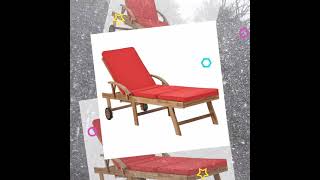 Sun Lounger with Cushion Solid Teak Wood Red