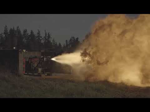 Close-up rocket engine test with incredible exhaust plume