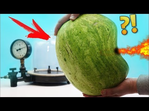 Experiment: A watermelon in a vacuum chamber.  What's gonna happen? Video