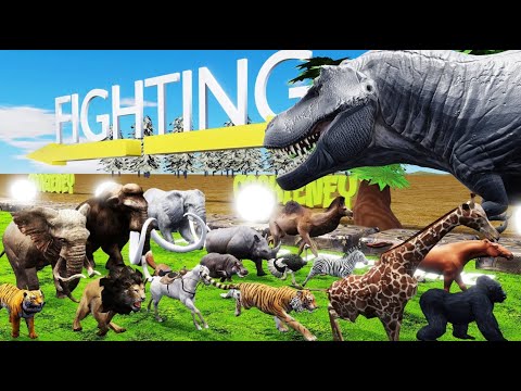 The Ultimate Battle: 44 Wild Animals vs. Tyrannosaurus Epic Battle