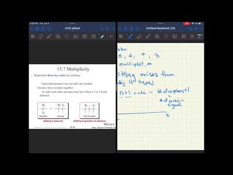 Organic 2 Ch 15 part 3: Proton NMR all about splitting patterns