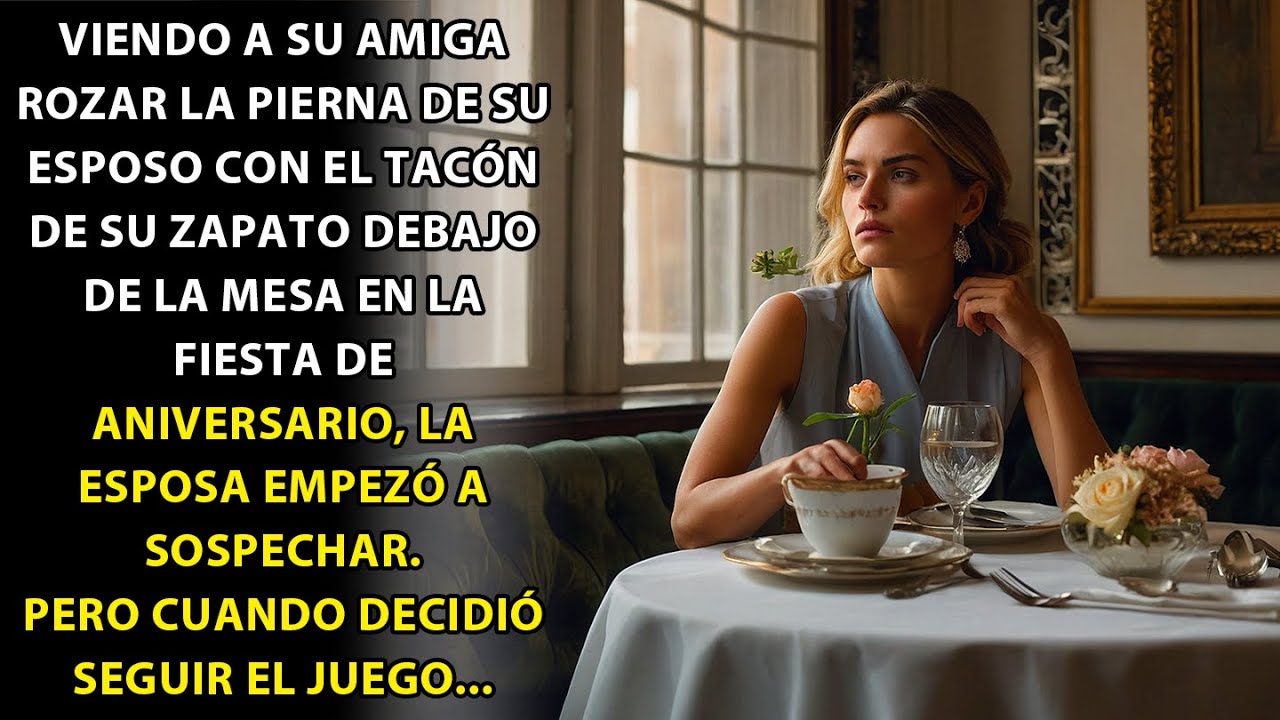 UNA ESPOSA VE A SU AMIGA ROZAR LA PIERNA DE SU ESPOSO CON EL TACÓN DE SU ZAPATO DEBAJO DE LA MESA...