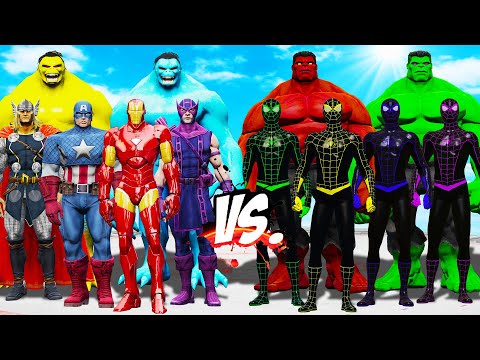 TEAM AVENGERS "Combined" HULK 2099 vs TEAM SPIDER-MAN & BIG HULK - EPIC SUPERHEROES WAR