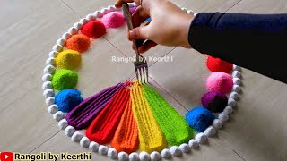 Simple janmashtami rangoli using fork l Krishna janmashtami rangoli designsl Krishna jayanthi kolam