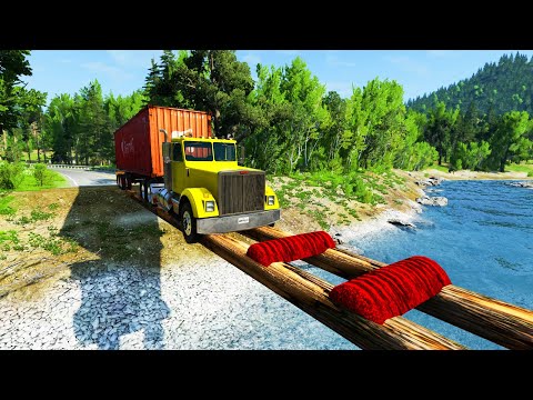Car vs Log Bridge with Speed Bumps #1 – BeamNG.Drive