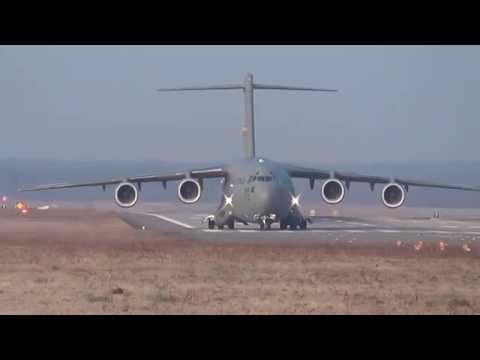 Takeoff USAF Boeing C-17 Globemaster III at Ramstein Air Base