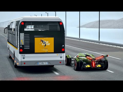 Lamborghini V12 Vision GT vs Monster Electric Bus - Drag Race 20 KM