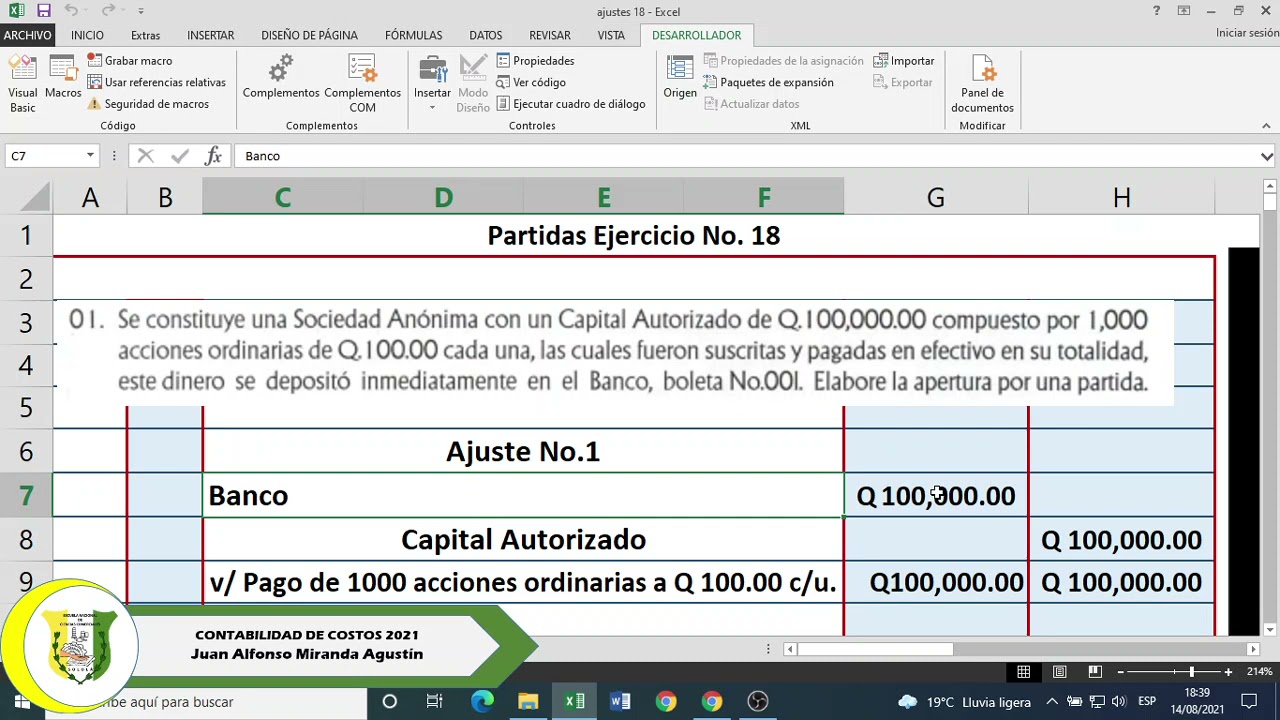 Acciones suscritas, ajuste 1-Ejercicio No. 18