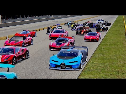 F1 2019 Cars vs Bugatti and Ferrari Hypercars- Old Monza