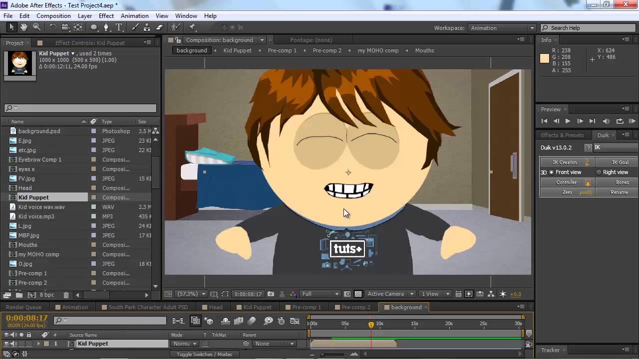 Effects test. Создать персонажа Южный парк. Рисование в AE на видео. Animation Studio after Effects.