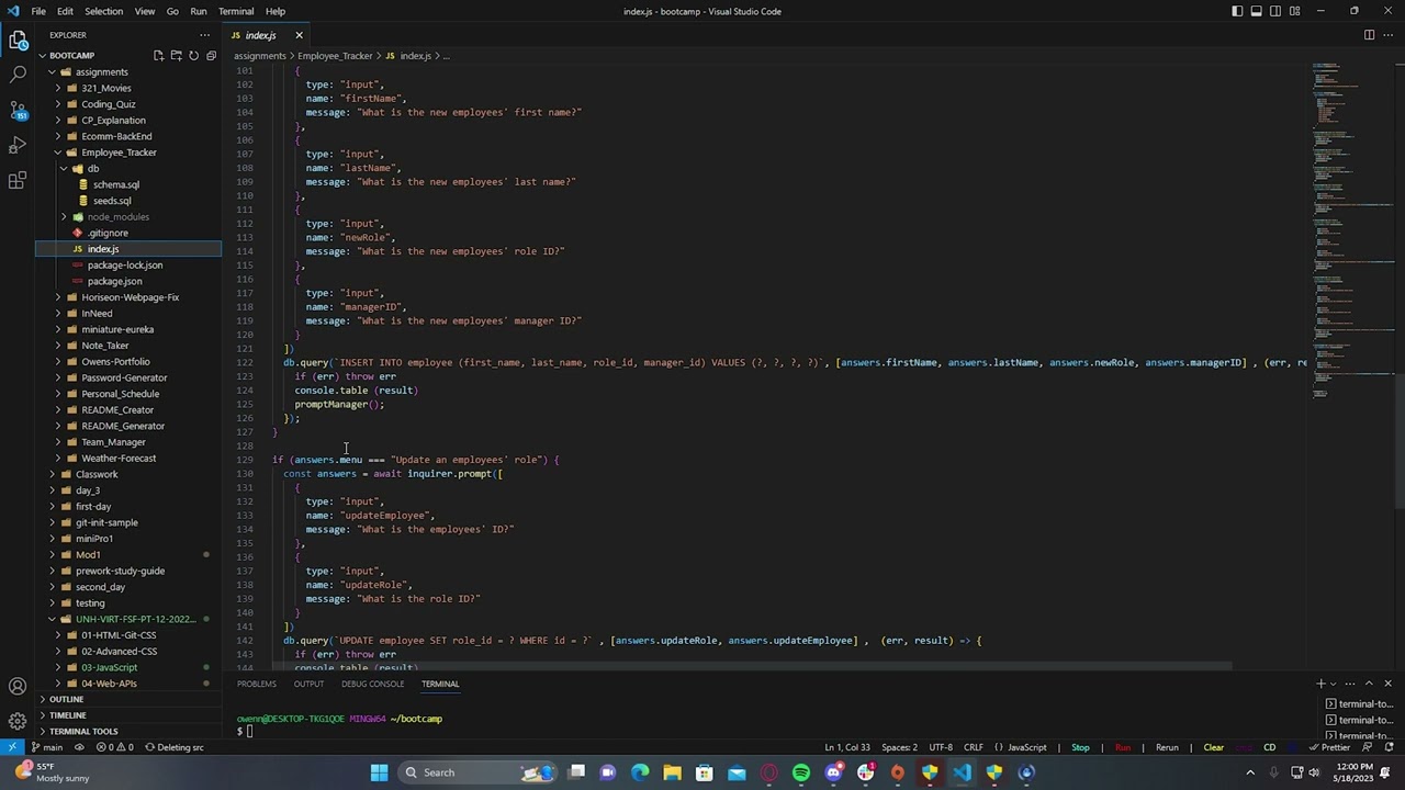 Employee Tracker Database using JS and SQL
