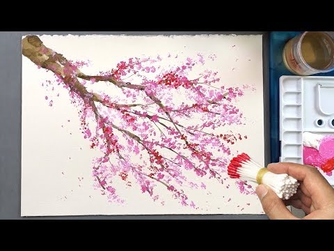 Cherry Blossom Tree Q Tip Painting Technique | Acrylic Painting