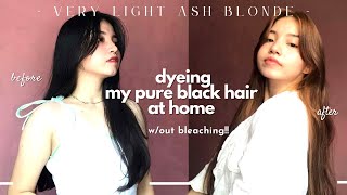 DYEING MY PURE BLACK HAIR INTO VERY LIGHT ASH BLONDE AT HOME (NO BLEACH!!) 👱‍♀️ | Sheryl Gabay