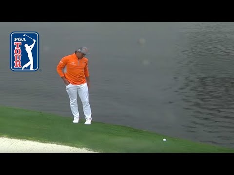 Rickie Fowler's ball rolls back into water after drop | Waste Management 2019