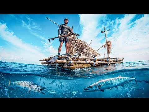 Spearfishing for Food on Bamboo Rafts (6000ft Deep Water)