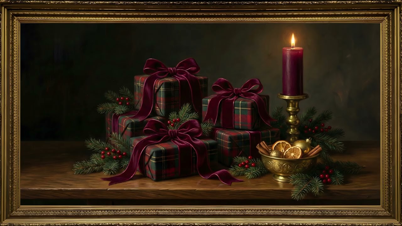 Old Money Christmas Gifts Tartan Plaid Gold Frame TV Art | 2 Hours 4K — 4K ambient art screensaver in baroque gold frame