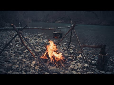 Autumnal Campfire by the River Bank  4K  Relax Sound