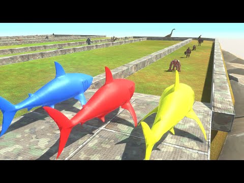3x Colored Great White Shark Death Run Tour - Animal Revolt Battle Simulator