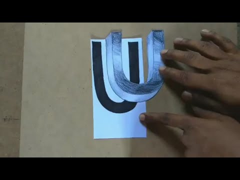 How to draw 3d floating letter 'U' l 3d Calligraphy l easy art