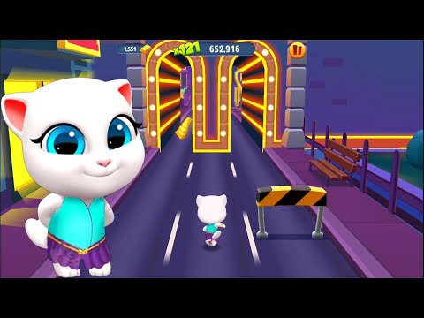 Talking Tom Gold Run (()) Neon Angela Fights Raccoon Boss in Las Vegas | iPad Games
