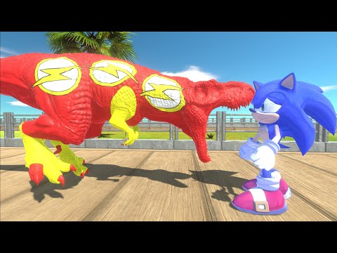 SONIC vs FLASH T-REX DEATH RUN OASIS - Animal Revolt Battle Simulator