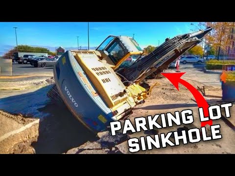 A NIGHTMARE: Parking Lot Sinkhole Swallows and Destroys Excavator