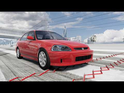 Massive Spike Strip Pileup Car Crashes #155 – BeamNG Drive | CrashBoomPunk