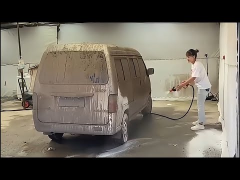 Cleaning a dirty van. Extremely satisfied video.