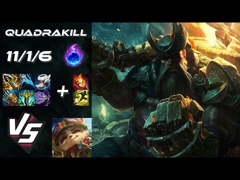 TOP Gangplank vs Teemo [QUADRAKILL] - NA Master Patch 26.1