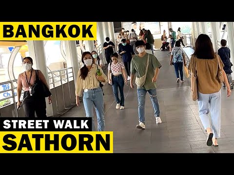 Caminhada pela rua Bangkok ao redor de Sathorn e Chong Nonsi [4K]