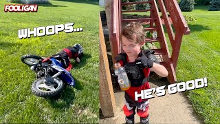 Teaching a 5 year old to ride his PW50 without training wheels!