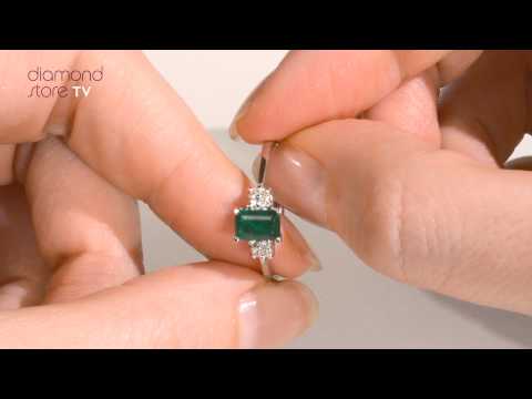 White Gold Diamond 18K and Emerald Ring - FET37 GY