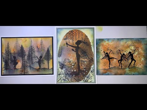 6 of 7 cards made from creating backgrounds using Lavinia Dinkles and stamps