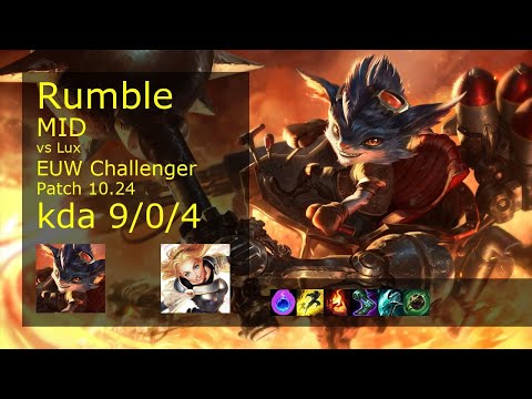 Rumble vs Lux Mid - EUW Challenger 9/0/4 Patch 10.24 Gameplay