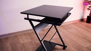 Pojazdný PC stôl, 60x48cm, herný stôl, čierny, TARAK