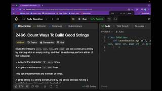 YouTube video 'Count Ways to Build Good Strings - Leetcode 2466'