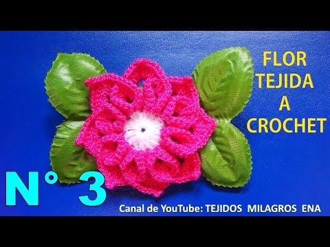 Flor tejida a crochet # 3 para tejer tapetes o carpetas con flores paso a paso