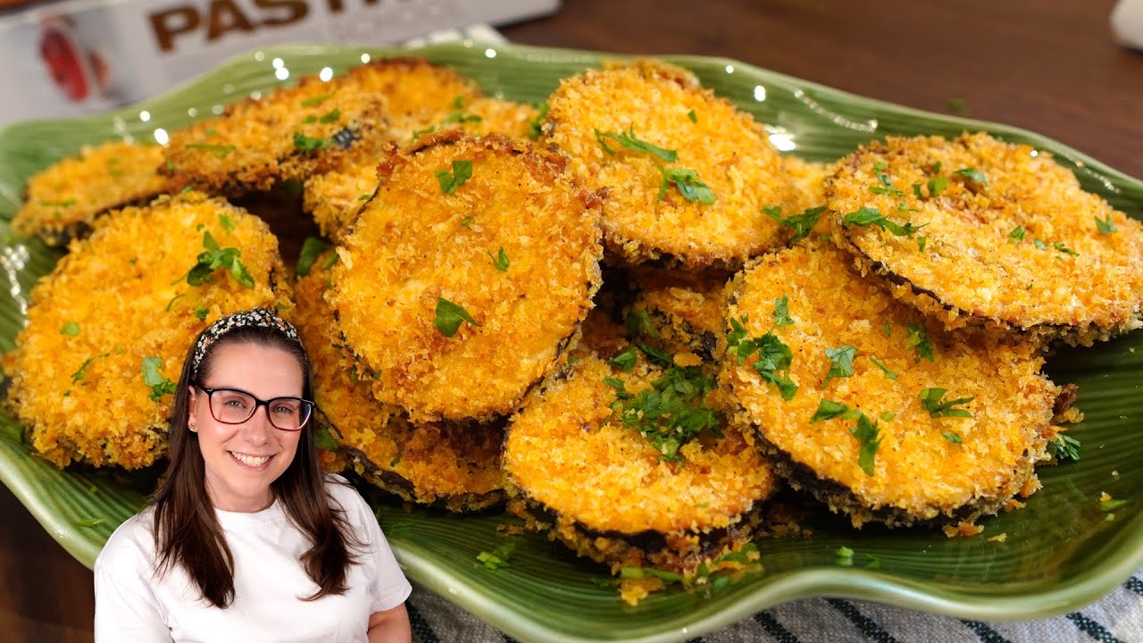 SUPER CROCANTE, BERINGELA EMPANADA SEM FRITURA FEITA NO FORNO!