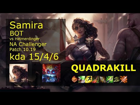 Samira Bot & Karma vs Heimerdinger & Blitzcrank - NA Challenger 15/4/6 Patch 10.19 Gameplay