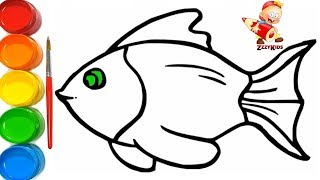 How to Draw and Color a Fish - Coloring Pages for Kids - Learn Colors - Toy Art